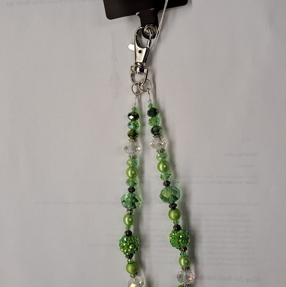 Handmade Green Beaded Cellphone Wristlet